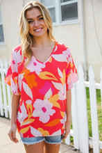 Load image into Gallery viewer, Tropical Vibes Peach Floral Dolman Ruffle Frill Sleeve Blouse
