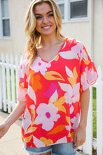 Load image into Gallery viewer, Tropical Vibes Peach Floral Dolman Ruffle Frill Sleeve Blouse