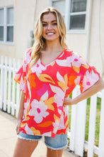 Load image into Gallery viewer, Tropical Vibes Peach Floral Dolman Ruffle Frill Sleeve Blouse