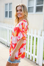 Load image into Gallery viewer, Tropical Vibes Peach Floral Dolman Ruffle Frill Sleeve Blouse