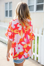 Load image into Gallery viewer, Tropical Vibes Peach Floral Dolman Ruffle Frill Sleeve Blouse