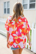 Load image into Gallery viewer, Tropical Vibes Peach Floral Dolman Ruffle Frill Sleeve Blouse