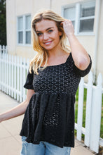 Load image into Gallery viewer, Spring Vibes Midnight Eyelet Puff Sleeve Babydoll Top