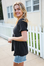 Load image into Gallery viewer, Spring Vibes Midnight Eyelet Puff Sleeve Babydoll Top