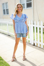 Load image into Gallery viewer, Hello Beautiful Blue Plaid V Neck Ruffle Elastic Babydoll Top