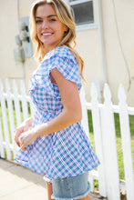 Load image into Gallery viewer, Hello Beautiful Blue Plaid V Neck Ruffle Elastic Babydoll Top