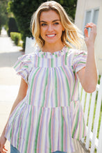 Load image into Gallery viewer, Easy To Love Lavender Stripe Double Ruffle Sleeve Tiered Top