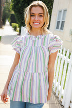 Load image into Gallery viewer, Easy To Love Lavender Stripe Double Ruffle Sleeve Tiered Top