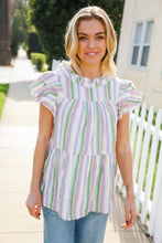 Load image into Gallery viewer, Easy To Love Lavender Stripe Double Ruffle Sleeve Tiered Top