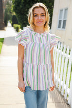 Load image into Gallery viewer, Easy To Love Lavender Stripe Double Ruffle Sleeve Tiered Top