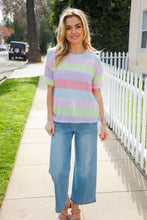 Load image into Gallery viewer, Find Love Lavender & Pink Striped Textured Waffle Knit Top