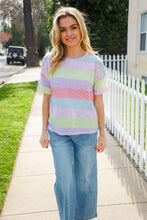 Load image into Gallery viewer, Find Love Lavender & Pink Striped Textured Waffle Knit Top