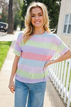 Load image into Gallery viewer, Find Love Lavender & Pink Striped Textured Waffle Knit Top