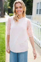 Load image into Gallery viewer, Adorable You Peach French Terry Lace Sleeve Top