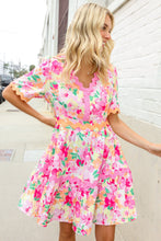 Load image into Gallery viewer, Beautiful You Rose Floral Print Ric Rack Trim Babydoll Dress