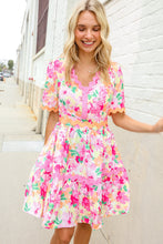 Load image into Gallery viewer, Beautiful You Rose Floral Print Ric Rack Trim Babydoll Dress