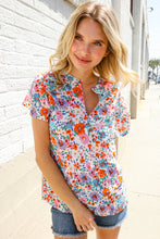 Load image into Gallery viewer, Beautiful You Ivory Floral Print Notch Neck Puff Short Sleeve Top