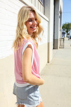 Load image into Gallery viewer, Lock Eyes Pink & Ivory Jacquard Waffle Knit Banded Sleeveless Top