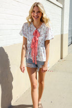 Load image into Gallery viewer, Feeling Femme Ivory Ribbon Bow Tie Folded Puff Sleeve Top