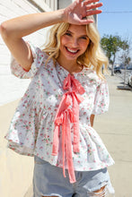 Load image into Gallery viewer, Feeling Femme Ivory Ribbon Bow Tie Folded Puff Sleeve Top