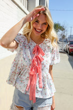 Load image into Gallery viewer, Feeling Femme Ivory Ribbon Bow Tie Folded Puff Sleeve Top