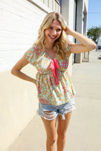 Load image into Gallery viewer, Be Charming Sage Floral Print Elastic Neck Ribbon Bow Tie Top