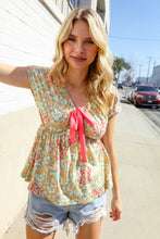 Load image into Gallery viewer, Be Charming Sage Floral Print Elastic Neck Ribbon Bow Tie Top