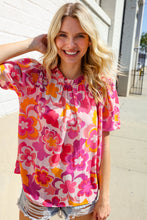 Load image into Gallery viewer, Perfectly You Fuchsia Big Floral Frill Neck Back Button Blouse