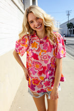 Load image into Gallery viewer, Perfectly You Fuchsia Big Floral Frill Neck Back Button Blouse