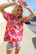 Load image into Gallery viewer, Perfectly You Fuchsia Big Floral Frill Neck Back Button Blouse