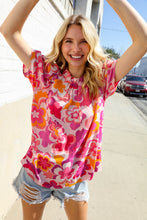 Load image into Gallery viewer, Perfectly You Fuchsia Big Floral Frill Neck Back Button Blouse