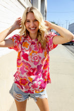 Load image into Gallery viewer, Perfectly You Fuchsia Big Floral Frill Neck Back Button Blouse