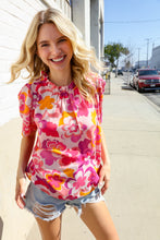 Load image into Gallery viewer, Perfectly You Fuchsia Big Floral Frill Neck Back Button Blouse