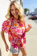 Load image into Gallery viewer, Perfectly You Fuchsia Big Floral Frill Neck Back Button Blouse