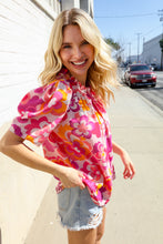 Load image into Gallery viewer, Perfectly You Fuchsia Big Floral Frill Neck Back Button Blouse
