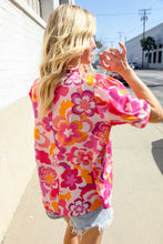 Load image into Gallery viewer, Perfectly You Fuchsia Big Floral Frill Neck Back Button Blouse