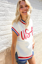 Load image into Gallery viewer, Holiday Ready Red/White & Blue USA Embroidery Dolman Top