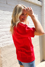 Load image into Gallery viewer, Patriotic USA Red Knit Embroidery Puff Sleeve Sweater Top