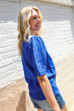 Load image into Gallery viewer, Patriotic USA Blue Knit Embroidery Puff Sleeve Sweater Top