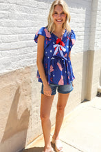 Load image into Gallery viewer, American Flag Blue & Red Stars & Bow Print Woven Top