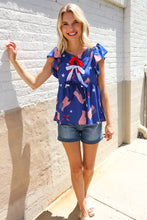 Load image into Gallery viewer, American Flag Blue & Red Stars & Bow Print Woven Top