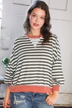 Load image into Gallery viewer, A Stripe Story Rust Crew Neck Pullover