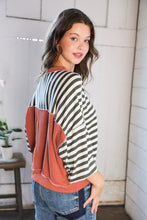 Load image into Gallery viewer, A Stripe Story Rust Crew Neck Pullover