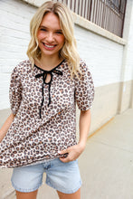 Load image into Gallery viewer, Everyday Animal Print Collar Notch Front Tie Knit Top
