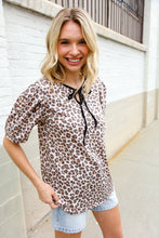 Load image into Gallery viewer, Everyday Animal Print Collar Notch Front Tie Knit Top