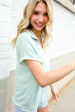 Load image into Gallery viewer, Weekend Ready Sage Collar Notch Neck Waffle Knit Top