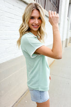 Load image into Gallery viewer, Weekend Ready Sage Collar Notch Neck Waffle Knit Top