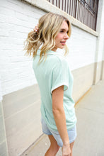 Load image into Gallery viewer, Weekend Ready Sage Collar Notch Neck Waffle Knit Top