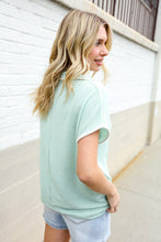 Load image into Gallery viewer, Weekend Ready Sage Collar Notch Neck Waffle Knit Top