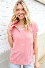 Load image into Gallery viewer, Weekend Ready Coral Collar Notch Neck Waffle Knit Top